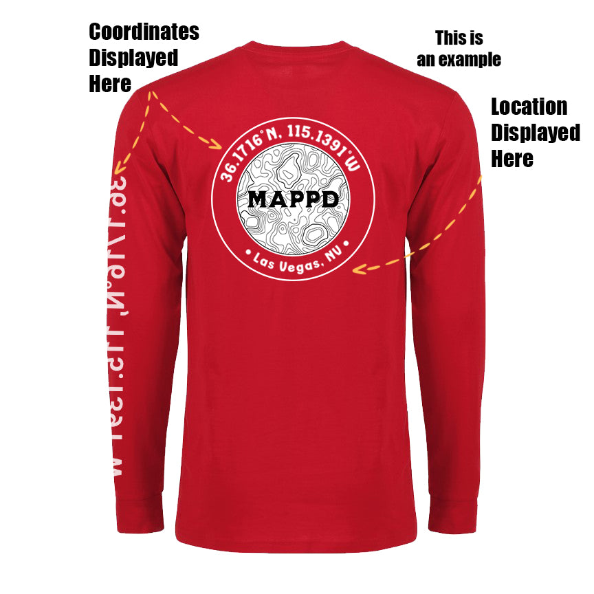 Topo Map Logo - Mappd Clothing - Long Sleeve - Red